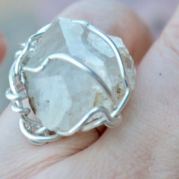 Conceptual Subculture Jewelry - Herkimer Diamond Sterling Silver Ring 7  Wrapped